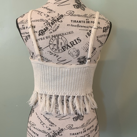 Wild Fable Cream Sweater Knit Fringe Cropped Bustier Tank Top Women’s Medium - Picture 4 of 6
